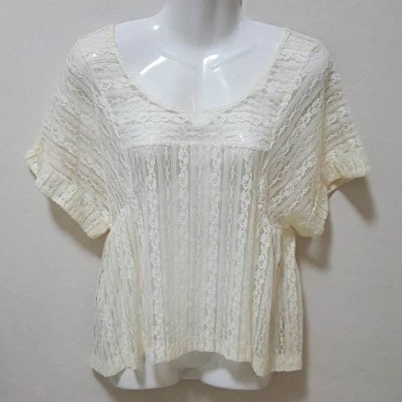 Free People Tops - Free People Top Lace Kimono Dolman Short Sleeves Sheer Cream Boho XS